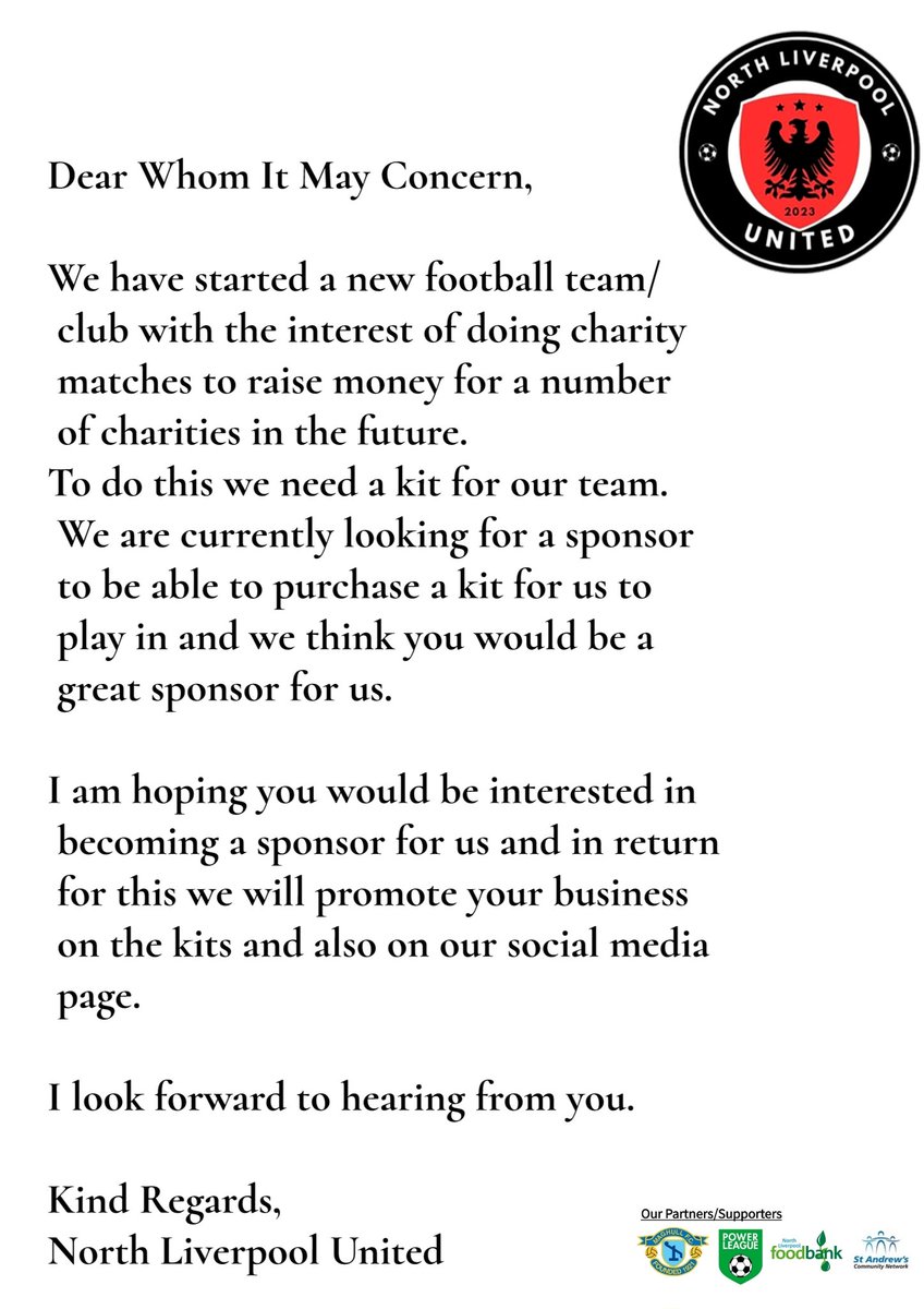 LiverpoolUtd23's tweet photo. We are still looking for a sponsor for our kits. If interested please contact us. Email in bio. Thanks
#northliverpoolunited #Liverpool #Sefton #Maghull #sponsor #kits https://t.co/aHlpRqxsRj