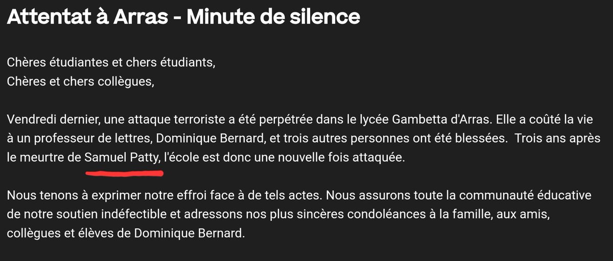 La prochaine fois que vous voulez rendre hommage à quelqu'un <a href="/NantesUniv/">Nantes Université</a> ayez la décence d'écrire son nom correctement 😡
#Paty #hommage #solidarité