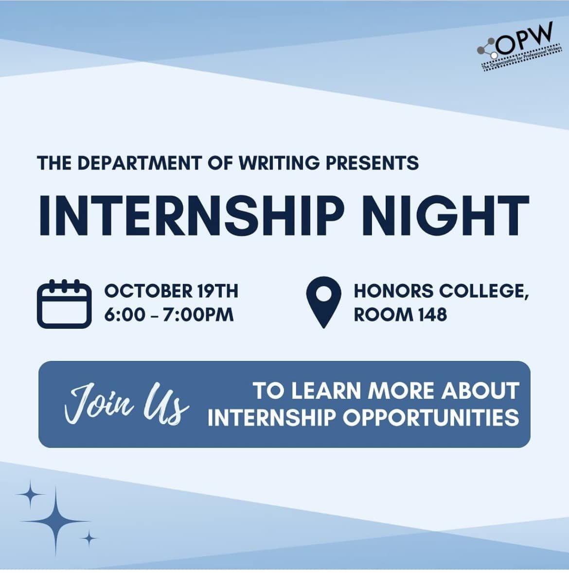 OPW GVSU (@opw_gvsu) on Twitter photo The Writing Internship Info Session is this Thursday, October 19th from 6 to 7pm in Honors 148. Join us to learn about strategies for finding a good internship and to hear from past interns! #gvsu <a href="/GVSUWritingDept/">GVSU Writing Dept</a> The Writing Internship Info Session is this Thursday, October 19th from 6 to 7pm in Honors 148. Join us to learn about strategies for finding a good internship and to hear from past interns! #gvsu <a href="/GVSUWritingDept/">GVSU Writing Dept</a>
