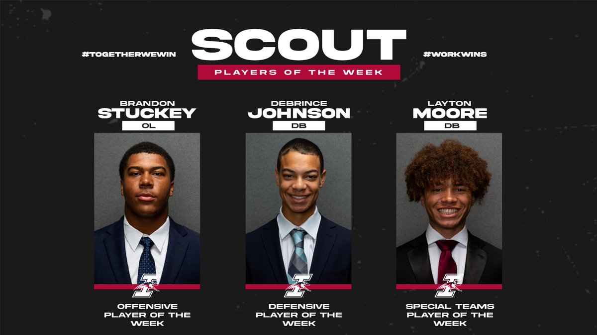 🏈 Scout Team Players of the Week 🏈

🏆 Offense - Brandon Stuckey (OL)
🏆 Defense - DeBrince Johnson (DB)
🏆 Special Teams - Layton Moore (DB)

#GoHounds | #TogetherWeWin