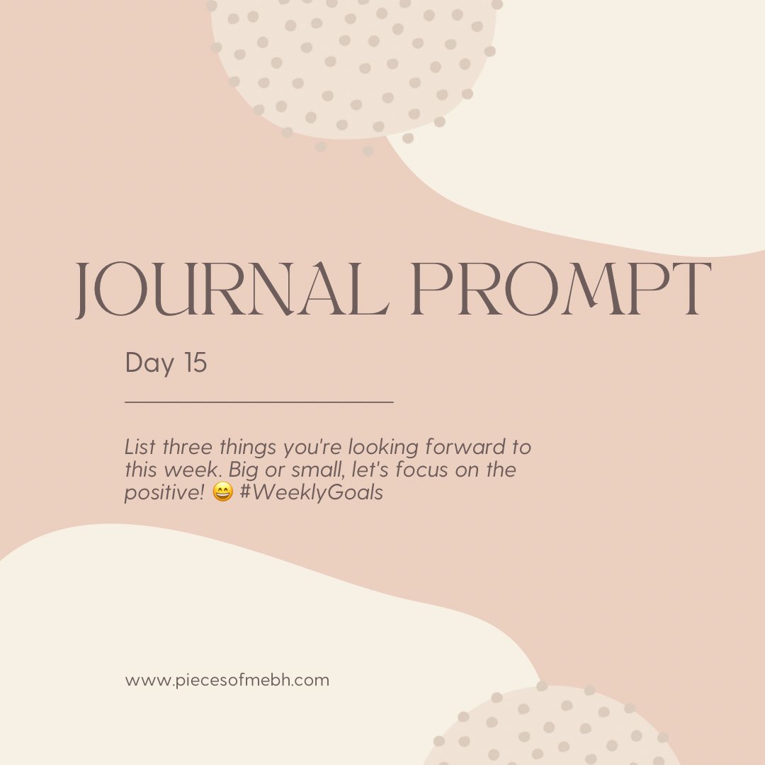 Journal Prompt Day 15 📓✍🏾
You’ve been doing such a great job of daily journaling that I gave y’all the weekend off to just be. But now we’re back at it and today is about listing 3 things that you’re looking forward to this week.  #journaling #mentalhealth #mentalhealthawareness