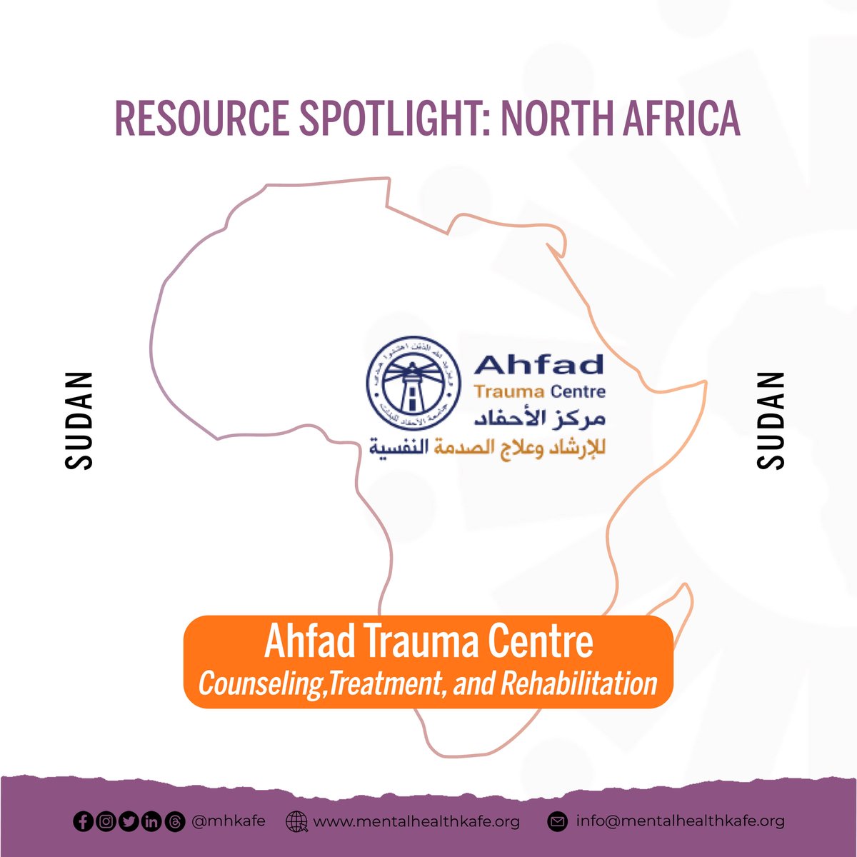 _MHKAFE's tweet image. For today&apos;s Africa Mental Health Resource👏 Meet the Ahfad Trauma Centre from North Africa! @AhfadTC. Check out this link to learn more: ahfadtrauma.wordpress.com/about-atc/

#MHKAFE #Resourcemap #Africa #MentalHealthKAFE #GlobalMentalHealth