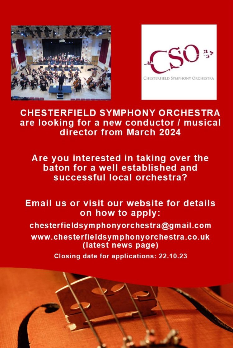 One week left for applications to become our new conductor / musical director. Please share widely with any interested colleagues and friends <a href="/derbypromo/">derbypromo</a> <a href="/classmusderby/">Classical Music Derby</a> <a href="/D_Times/">Derbyshire Times</a> <a href="/chesterfielduk/">Chesterfield</a> <a href="/ChfieldLife/">Chesterfield Life</a> <a href="/DerbyCathMusic/">Derby Cathedral Music</a> <a href="/madederbyshire/">Made In Derbyshire</a>