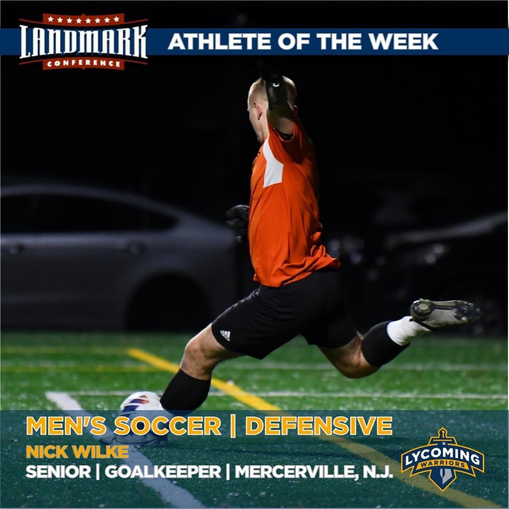 Congrats to Nick Wilke on being named your <a href="/LandmarkConf/">Landmark Conference</a> Defensive Athlete of the Week after posting 10 saves in a 1-0-1 week to keep us at the top of the conference standings! #d3soccer #COYW #LandmarkSoccer