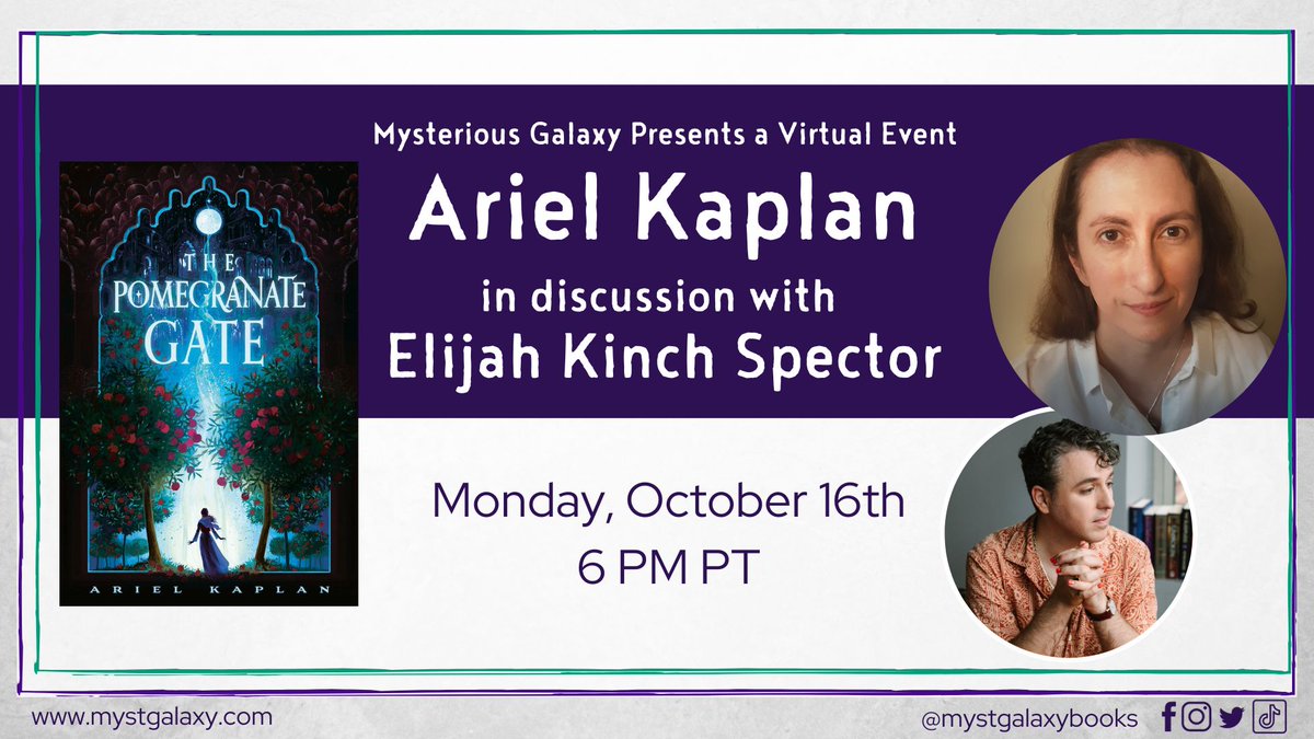 Tonight at 6 pm PT, join ARIEL KAPLAN &amp;  ELIJAH KINCH SPECTOR for a virtual event to discuss THE POMEGRANATE GATE! 

For more information &amp; to register -> buff.ly/46dFC49 

<a href="/ErewhonBooks/">Erewhon Books</a>