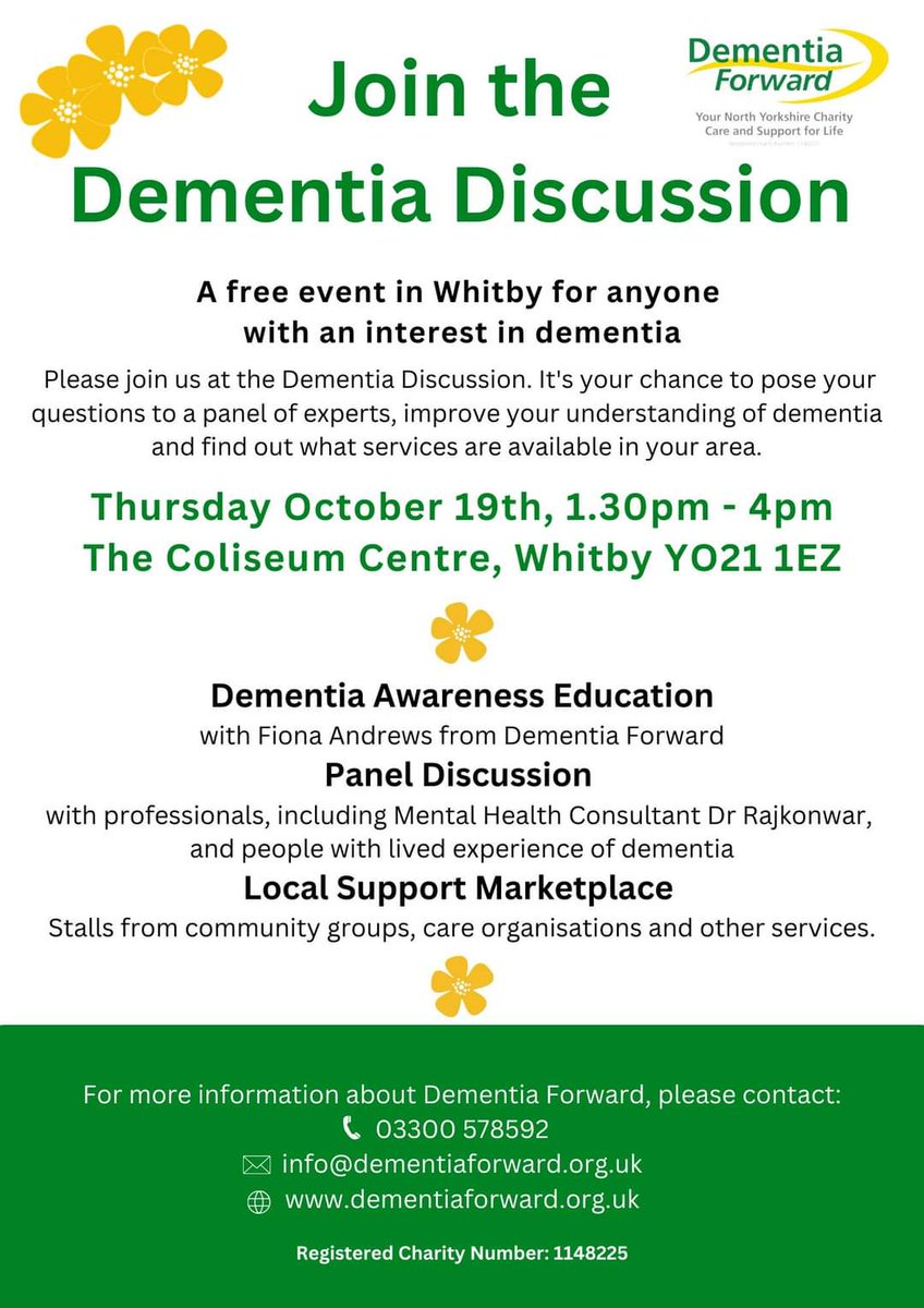 An event for anyone in the #Whitby area interested in #dementia <a href="/gazetteinwhitby/">Whitby Gazette</a> <a href="/UkWhitbyLibrary/">Whitby Library Uk</a> <a href="/WhitbyRugbyClub/">Whitby Rugby Club</a> <a href="/NYFRS_Whitby/">CSO Whitby</a> #whitbyevents