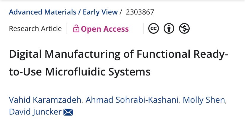 Our latest publication on 3D printing of functional microfluidic systems is out in Advanced Materials! Congrats to all co-authors!