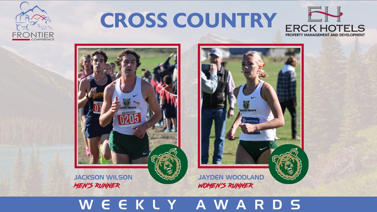 FConference's tweet photo. 🏃 Erck Hotels Cross Country Runners of the Week

MEN'S: Jackson Wilson, @BattlinBears
WOMEN'S: Jayden Woodland, @BattlinBears

📰: https://t.co/ZS38uoAkQG

#FCcross #FCsports https://t.co/ukyBXr3Ei4