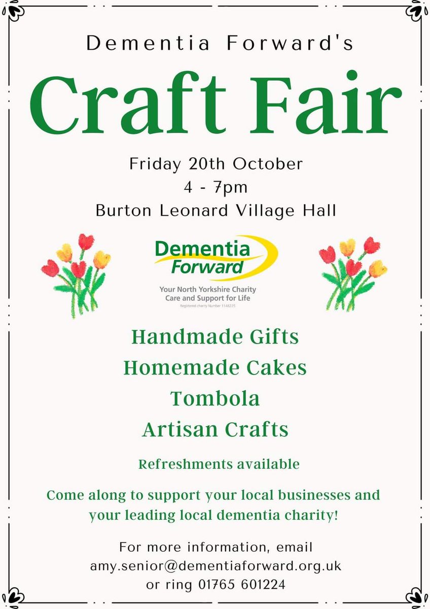 Craft Fair this Friday in Burton Leonard. Come along and buy some beautiful handmade items and perhaps start shopping for a certain festive event coming up @HarrogateEvents @HgateAdvertiser #harrogateevents #riponevents @PositivelyHgte
