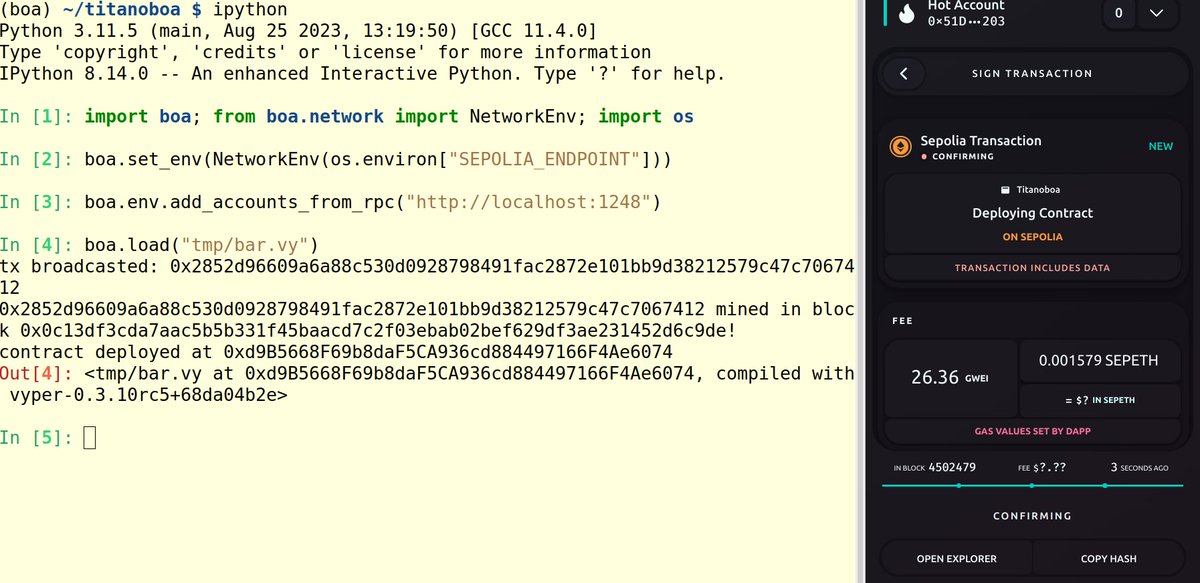 titanoboa now connects to @0xFrame natively! just use `boa.env.add_accounts_from_rpc('http://localhost:1248')` #titanoboa #vyperlang #fun