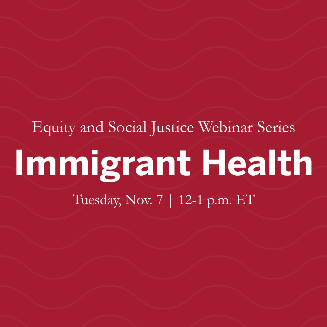 HMS Office of Diversity Inclusion & Community Partnership is hosting an equity and social justice webinar series. Join the Nov. 7 session to learn about immigrant health. Register now at hubs.li/Q025GVqP0