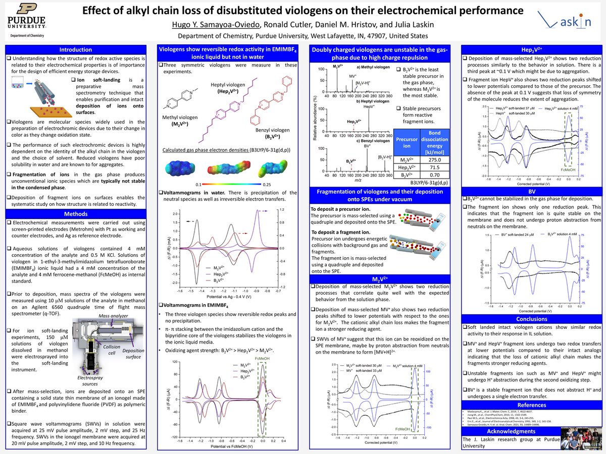 Hugo Samayoa (@hugosamayoa8) on Twitter photo Hi <a href="/LatinXChem/">LatinXChem</a>! This is my poster showing the electrochemical performance of fragment viologen ions soft landed onto electrodes. #LatinXChem23 #LatinXChemPhys #Phys21 <a href="/PCCP/">PCCP</a> <a href="/RSC_Energy/">RSC Energy Journals</a> <a href="/ChemPhysChem/">ChemPhysChem</a> <a href="/PurdueChemistry/">Purdue Chemistry</a> <a href="/LabLaskin/">Julia Laskin Lab</a> Hi <a href="/LatinXChem/">LatinXChem</a>! This is my poster showing the electrochemical performance of fragment viologen ions soft landed onto electrodes. #LatinXChem23 #LatinXChemPhys #Phys21 <a href="/PCCP/">PCCP</a> <a href="/RSC_Energy/">RSC Energy Journals</a> <a href="/ChemPhysChem/">ChemPhysChem</a> <a href="/PurdueChemistry/">Purdue Chemistry</a> <a href="/LabLaskin/">Julia Laskin Lab</a>