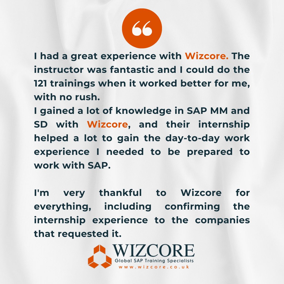 🌟 'Success Speaks Louder!' 🌟 Our client's experience says it all! 👏 At #Wizcore, we provide flexible, personalized training that sets you up for success. Get the knowledge you need and real-world experience through our #internship programs. Your success story could be next!