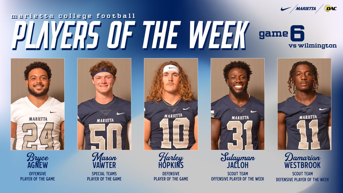Marietta_FB's tweet photo. Congrats to your Players of the Week❗️ Give your Pios a Round of Applause on a Great Win🏧

#FIGHT_MC | #PIONATION https://t.co/UcF0gIgnzG