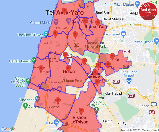 sentdefender's tweet photo. The City of Tel Aviv and Central Israel is under Rocket Attack by Hamas in the Gaza Strip for at least the 4th Time in the last 24 Hours. https://t.co/lCszkHdOnb