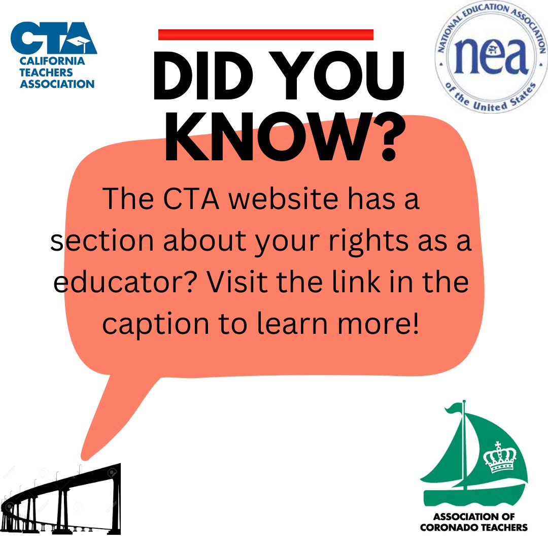 nadoACT's tweet photo. Member Monday! Did you know that CTA has a page dedicated to knowing your rights as an educator? Visit: https://t.co/FHRZxF2TKf
to learn more!

#WeAreACT #WeAreCTA https://t.co/ZLppZ4HYzl