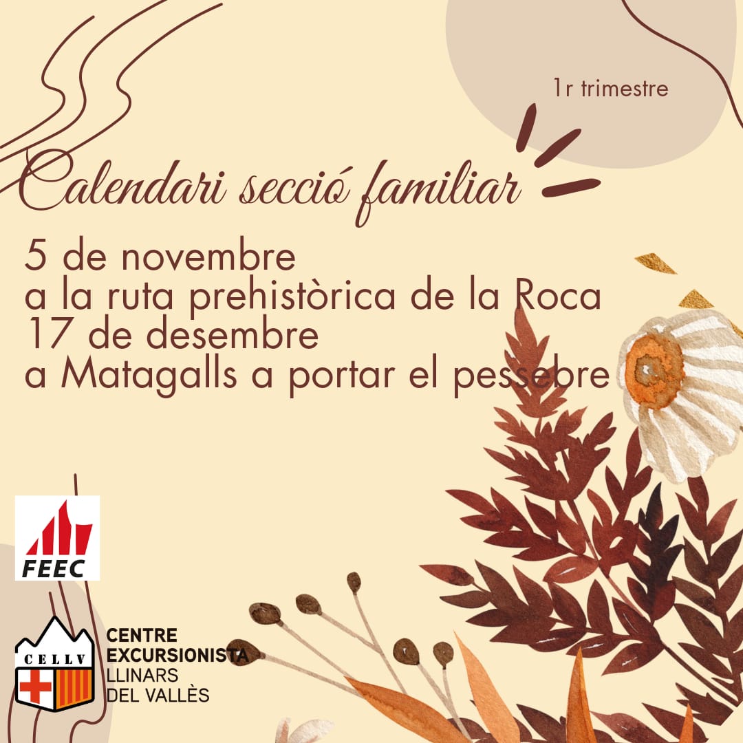 Us presentem el calendari d'aquest darrer quart trimestre de l'any, de la secció familiar.
➕ℹ️📧 secretaria@cellv.cat
#somfamilia #sommuntanya #excursioenfamilia #excursionismefamiliar #ExcursióFamiliar #sompoble #excursionisme #secciofamiliar #sortirambnens #feec #calendari