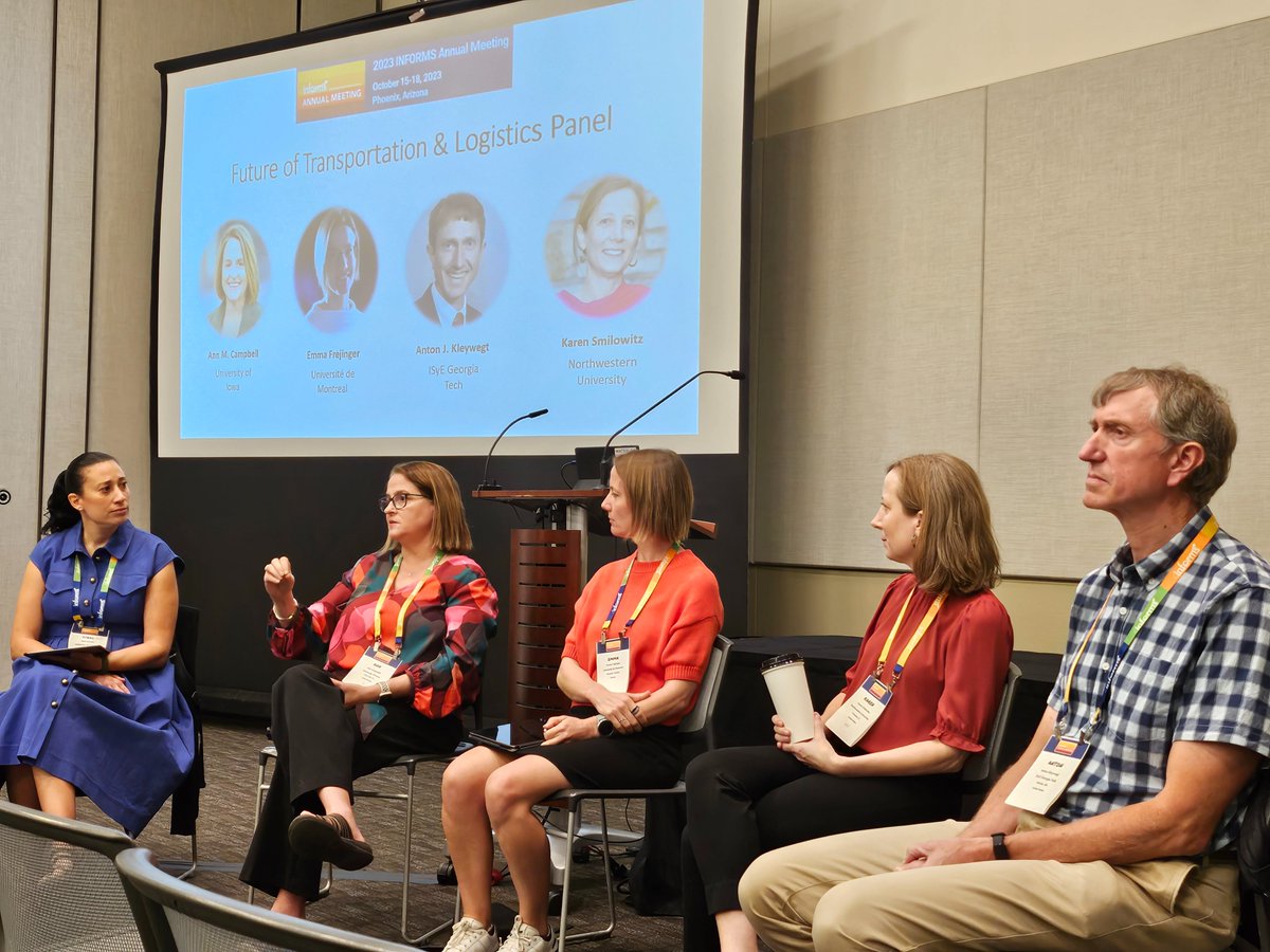 Great panel on #future of #Transportation and #Logistics at #INFORMS2023 with @InfoNUTC's @Ksmilowitz, @anncampbelliowa-- good advice for PhD student researchers.