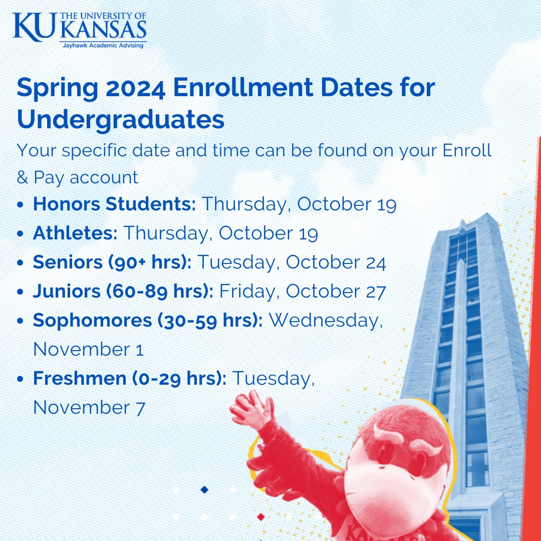 Spring 2023 Enrollment kicks off this week! Check your Enroll &amp; Pay account under "Enroll &amp; Manage Classes" > "Enrollment Appointments". 

Our advisors are available today and Thursday for drop-in advising from 12:30 - 4:30 pm to chat about enrollment!