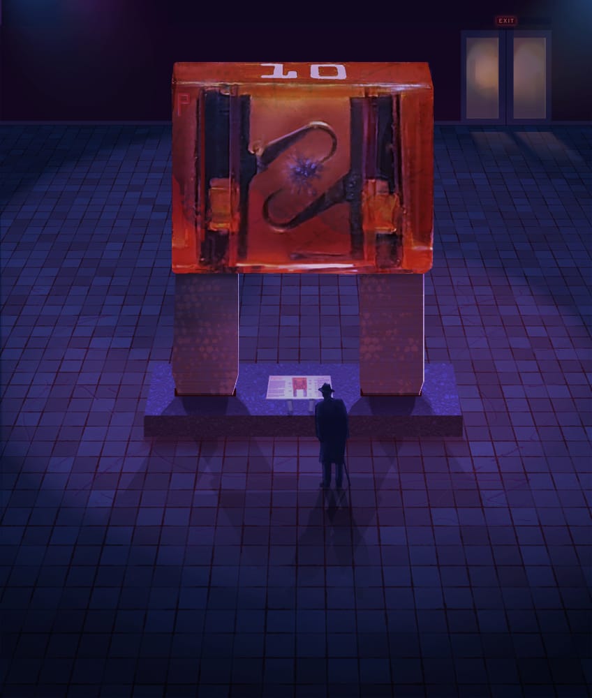 eyeblink's tweet image. Original art teaser for our illustrated novel Anachron. The year is 1953 and the world is witness to a bizarre phenomenon of small objects taking on monumental proportions. Join us at Exhibition Hall 6 in the Washington Smithsonian for a rare glimpse of technologies yet to come!