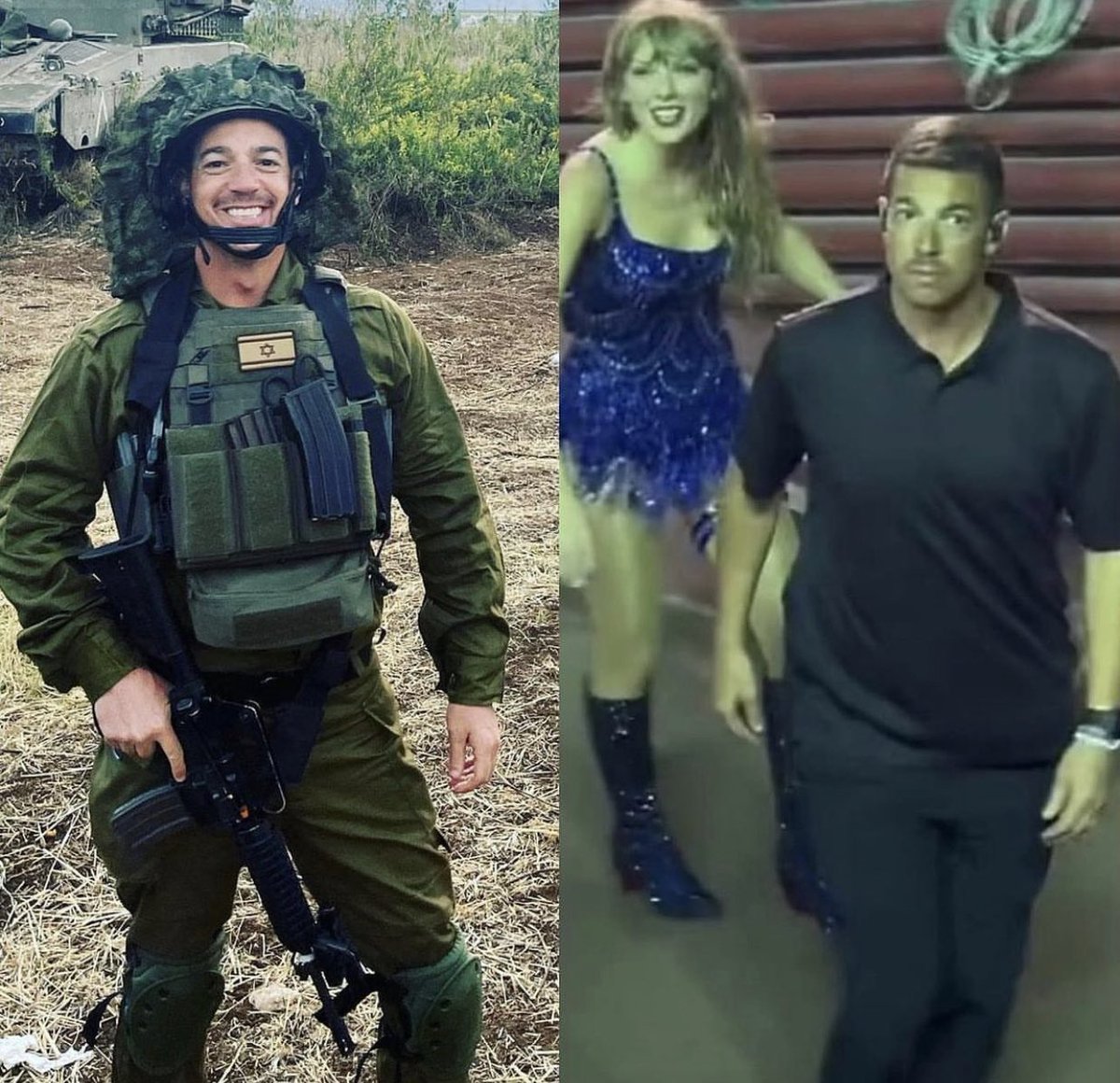 NickAdamsinUSA's tweet photo. Taylor Swift's Israeli bodyguard just resigned from her detail to fight Hamas with the IDF.

He reportedly gave up the $500,000/year job because he was “disgusted” by the woke pop singer’s refusal to condemn Hamas’ atrocities against the Jewish people.

Pray for this brave man as he fights against the evil terrorists that Taylor supports.

Kadima!