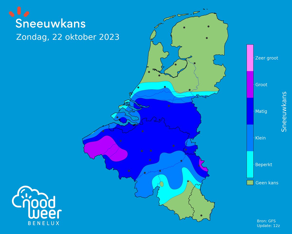 NoodweerBenelux's tweet photo. Voorlopig met veel voorzichtigheid te benaderen, maar weermodellen blijven op de proppen komen met een spectaculair weerbeeld. Na tijdelijk een warmte-opstoot zou het zomaar tot winterse neerslag kunnen komen. Sneeuwkansen op zondag 22 oktober 2023! https://t.co/Bb7DagJZlc