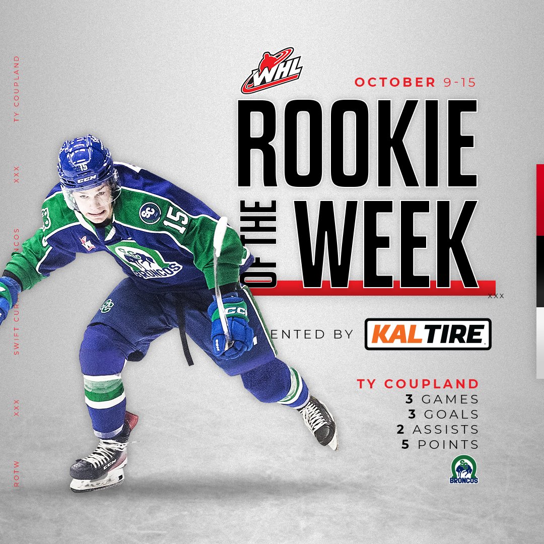 Western Hockey League (@thewhl) on Twitter photo With five points in three games, <a href="/SCBroncos/">Swift Current Broncos</a> forward Ty Coupland is your <a href="/KalTire/">Kal Tire 🇨🇦</a> WHL Rookie of the Week!
📰 | tinyurl.com/3n8uskxf With five points in three games, <a href="/SCBroncos/">Swift Current Broncos</a> forward Ty Coupland is your <a href="/KalTire/">Kal Tire 🇨🇦</a> WHL Rookie of the Week!
📰 | tinyurl.com/3n8uskxf