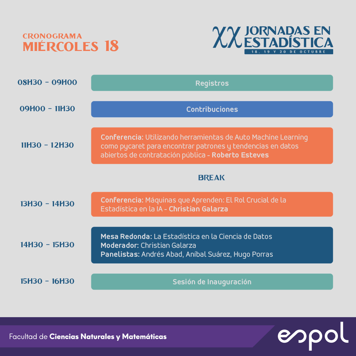 FCNM_Espol's tweet photo. Vive 3 días llenos de innovación y conocimiento en las XX Jornadas en Estadística. 📊🙋🏻‍♂️

Si eres un apasionado por la Estadística, regístrate en el siguiente enlace: 
✅ https://t.co/obnEj5kEuD https://t.co/8suB2RIjfP