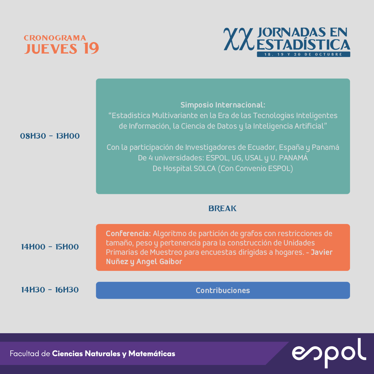 FCNM_Espol's tweet photo. Vive 3 días llenos de innovación y conocimiento en las XX Jornadas en Estadística. 📊🙋🏻‍♂️

Si eres un apasionado por la Estadística, regístrate en el siguiente enlace: 
✅ https://t.co/obnEj5kEuD https://t.co/8suB2RIjfP