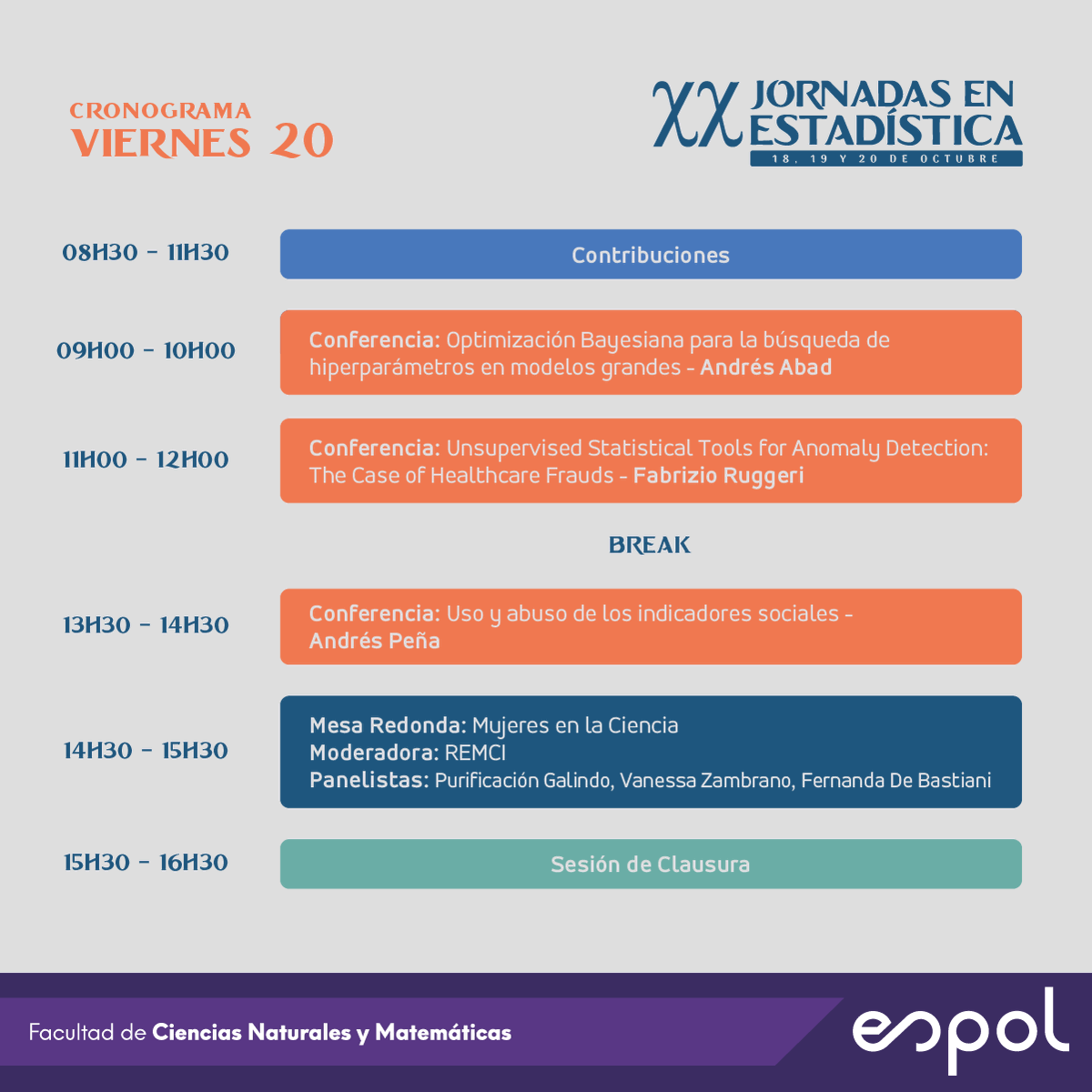 FCNM_Espol's tweet photo. Vive 3 días llenos de innovación y conocimiento en las XX Jornadas en Estadística. 📊🙋🏻‍♂️

Si eres un apasionado por la Estadística, regístrate en el siguiente enlace: 
✅ https://t.co/obnEj5kEuD https://t.co/8suB2RIjfP