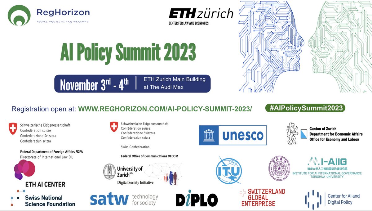 We are thrilled to announce our partnership with the #AIPolicySummit2023! Coming up on November 3rd - 4th, both online and in-person at the @ETH campus. 🔗 zurl.co/Aob4