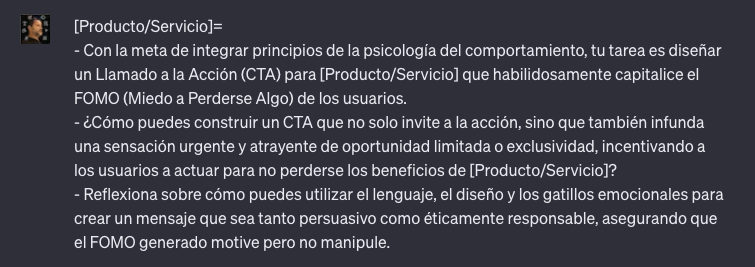 ToniRat's tweet photo. Aplicando Psicología del Comportamiento para Crear un CTA que Evoke FOMO con #chatGPT

Explora cómo:
☑️ Infundir urgencia y exclusividad
☑️ Incentivar acción sin manipulación
☑️ Utilizar lenguaje y diseño para persuadir éticamente https://t.co/zAUkYhvNxs