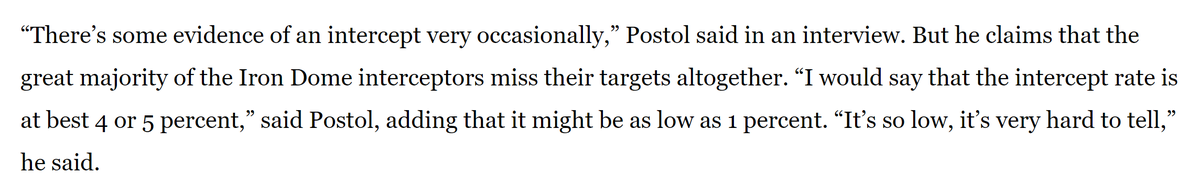 Thomas_Binder's tweet photo. ❗️ Fake Iron Dome confirmed ❗️

Theodore Postol, professor emeritus of science, technology, and national security policy at the MIT, in an interview with the @BostonGlobe did not dare to state it is total fake: "...it [effectivity] might be as low as 1 percent - It's so low, it's very hard to tell."

The Iron Dome is nothing but fireworks, a show with light, smoke and sound, sirens and shelters included, not directed against incoming missiles, but against the minds of the Israeli populace, one of the great many gaslighting techniques applied by the extreme(!) Zionist aka fascist Israeli governments, to keep their terrified people in their psychopathic stranglehold of deception, abuse and massacres since 1948.
👉https://t.co/SR8ex23A75