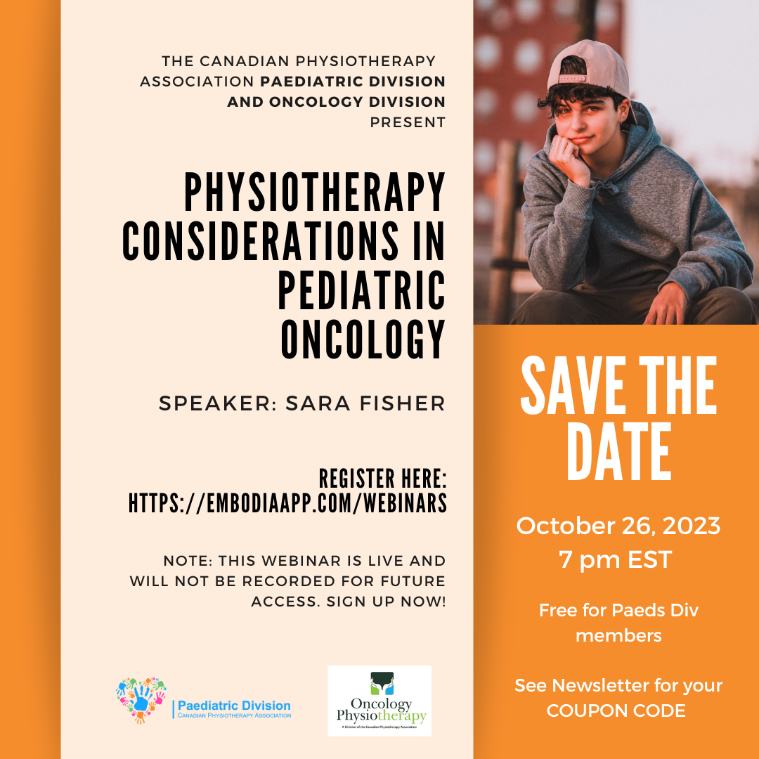 A pediatric cancer diagnosis is very disruptive to the child and family’s life; treatment typically involves prolonged and/or frequent hospitalizations and months to years of chemotherapy. Children requiring physiotherapy as part of their cancer treatment would benefit from servi