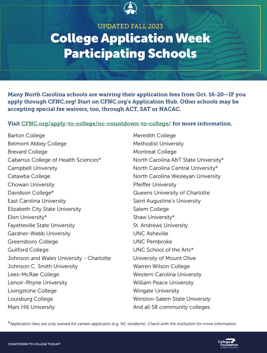 Dukes4NC's tweet photo. The Triad is home to over a dozen colleges and universities!
As an advocate for accessible education for ALL students, High School Seniors check out the list for #FreeCollegeApplicationWeek
https://t.co/gbaW6pjVuC… https://t.co/zTYwJ2xN96