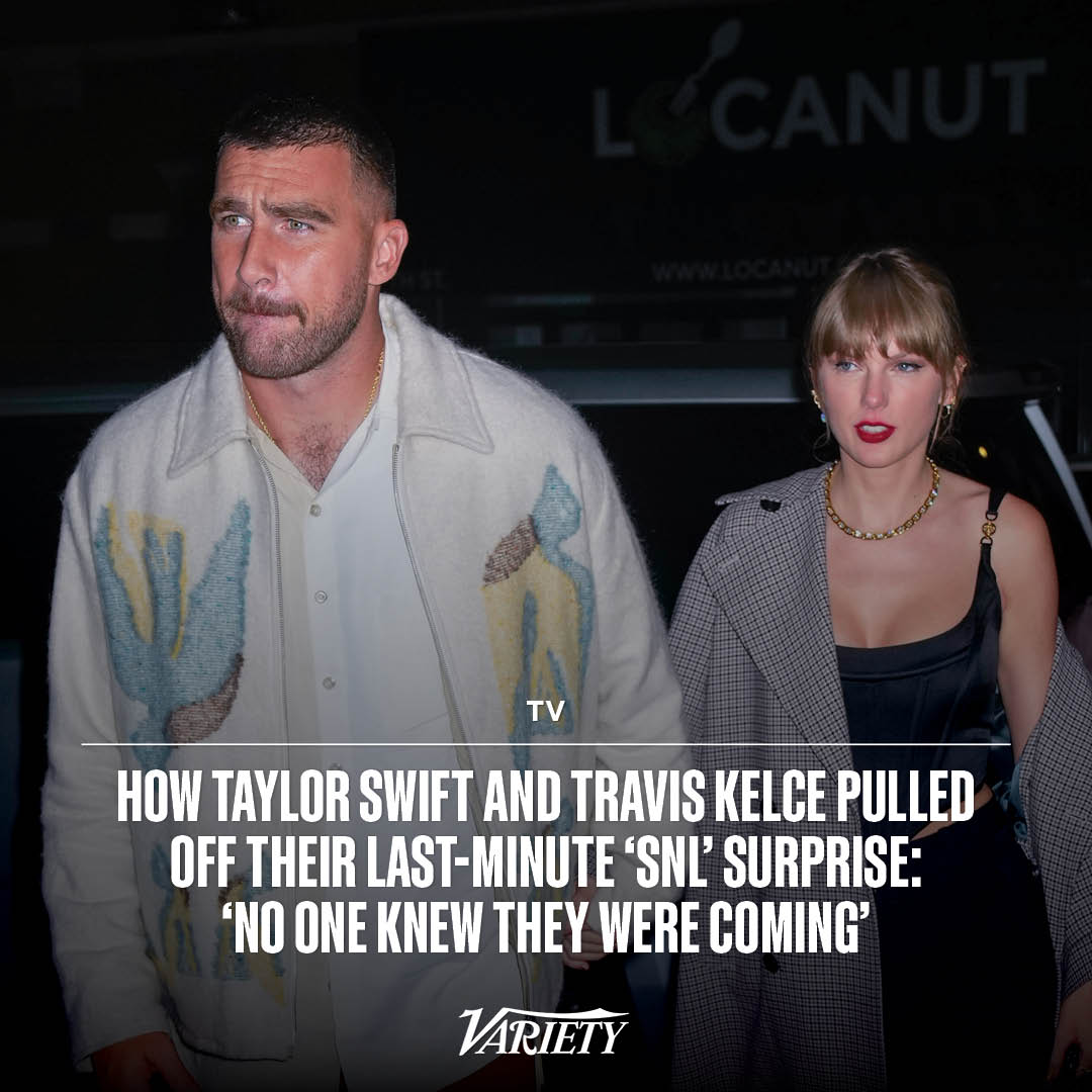 Variety's tweet image. "No one knew they were coming."

Here's how Travis Kelce and Taylor Swift pulled off their surprise SNL appearance: bit.ly/45wjyAY