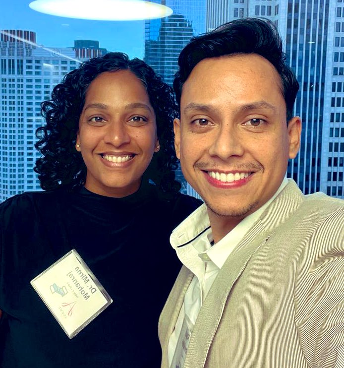 ICUNarrative's tweet photo. Check out an inspiring mentee, a proud mentor, and a proud mentor’s wonky name tag 😄

@raulbnavids served as a wonderful ambassador for the ICU Narrative movement at the @acgme#BacktoBedside collaborative.

#NarrativeMedicine #humanisminmedicine https://t.co/2QdYAUJObc