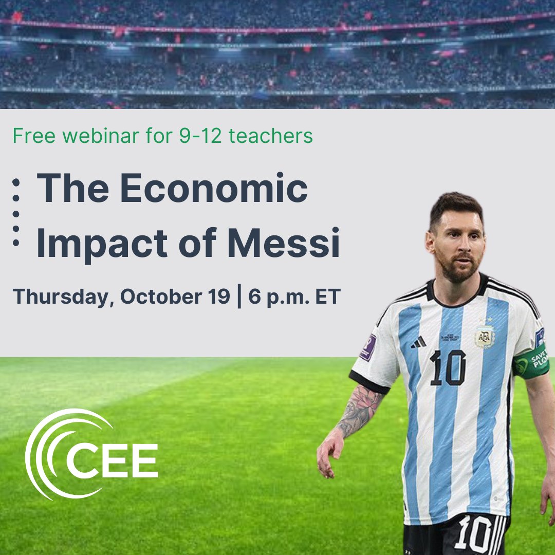 Council for Economic Education (@councileconed) on Twitter photo Join us on Thursday to learn how to teach your students the #economics of one person on a sport and the larger economy: econedlink.org/webinar/goal-t… 
Photo credit: CC BY 4.0, Lionel-Messi-Argentina-2022-FIFA-World-Cup, Tasnim News Agency #Messinomics #messi #econedmonth Join us on Thursday to learn how to teach your students the #economics of one person on a sport and the larger economy: econedlink.org/webinar/goal-t… 
Photo credit: CC BY 4.0, Lionel-Messi-Argentina-2022-FIFA-World-Cup, Tasnim News Agency #Messinomics #messi #econedmonth