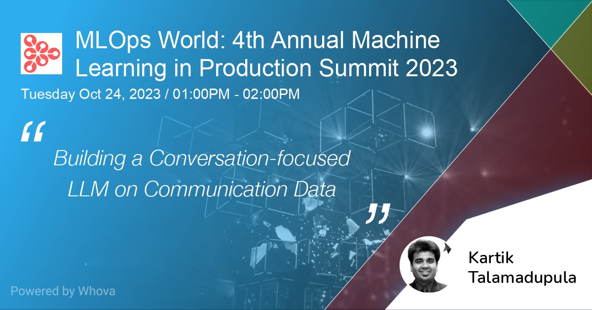 symbldotai's tweet image. 🚀Don't miss! Join @kr_t for "Building Conversation-focused LLM on Communication Data" at the Generative AI World Summit by @MLOpsWorld, Oct 24, 1-2 pm CDT. Explore the power of LLMs!
Register: ow.ly/7V4H50PXl40
#GenerativeAI #largelanguagemodels