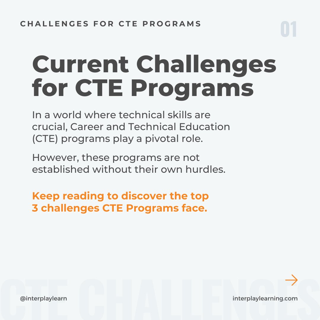 InterplayLearn's tweet photo. Looking to improve your CTE program? Explore the 3 most common challenges that CTE programs face.

To discover how to overcome these obstacles and transform your CTE program, visit: https://t.co/glYW1WJ8Df

#StudentSuccess #CTEProgram #CTE #InterplayLearning https://t.co/H5VkmCRpE4