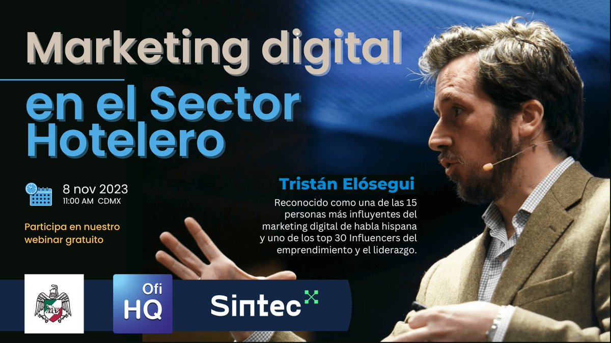 amhm_oficial (@amhm_oficial) on Twitter photo Dirigido por <a href="/tristanelosegui/">Tristán Elósegui</a> , podrás reforzar conocimientos y habilidades de marketing digital, así como redefinir estrategias.
Registro:client.hotels-quality.com/index.php?m=ca…
Colaboran: <a href="/ofisoftware/">Ofimática</a> <a href="/Sintec_x/">CX - Sintec X | Gestión de experiencias</a>
#marketingdigital
#hotel
#hotelmanagement
#experienciadecliente Dirigido por <a href="/tristanelosegui/">Tristán Elósegui</a> , podrás reforzar conocimientos y habilidades de marketing digital, así como redefinir estrategias.
Registro:client.hotels-quality.com/index.php?m=ca…
Colaboran: <a href="/ofisoftware/">Ofimática</a> <a href="/Sintec_x/">CX - Sintec X | Gestión de experiencias</a>
#marketingdigital
#hotel
#hotelmanagement
#experienciadecliente
