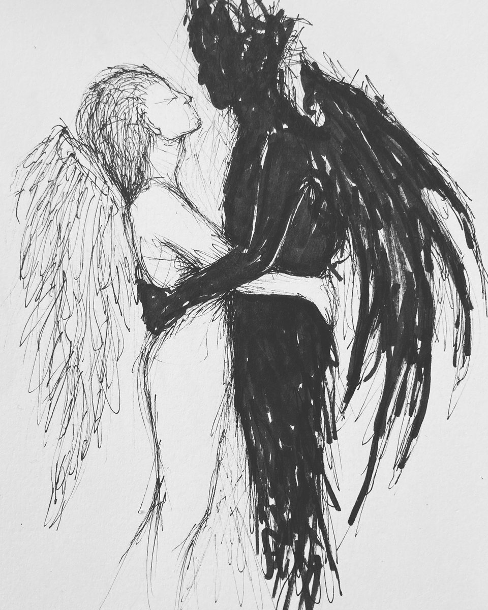janemehtaz's tweet photo. Inktober 23 prompt Angel &amp; demon #inktober2023 #Inktober #inktoberangel #inktoberdemon https://t.co/B5PQV7JMIl