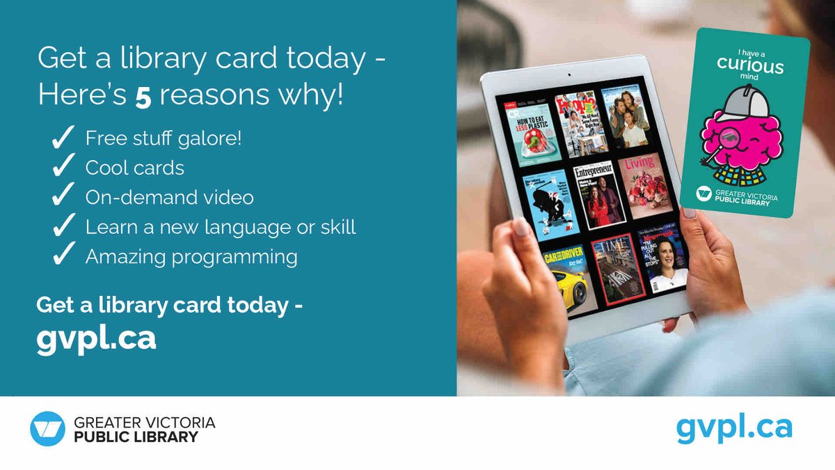 gvpl's tweet image. 📚 This Canadian Library Month, let’s show our appreciation for libraries by inviting a friend, colleague, or neighbour to experience the Greater Victoria Public Library. Share the gift of knowledge, inspiration, and endless stories. ✨

#LibraryCardSignUp #LibraryMagic
