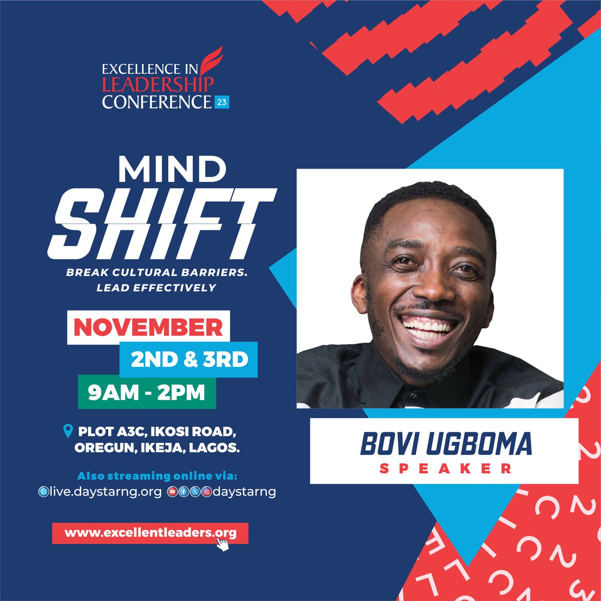 DaystarNG's tweet photo. Meet Our #ELC2023 Speaker

@officialbovi Bovi 

Ugboma is an astute entertainer, comedian, and thespian. With a prolific career spanning sitcoms, film, and global stand-up, he's an influential actor renowned for series comedy shows and films focusing on national and mind transformation.

Join the movement to break cultural barriers, and lead effectively!

 #ELC2023  #Mindshift