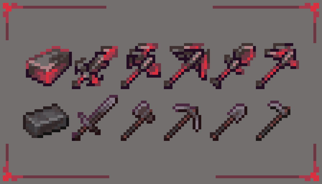 Zsprites's tweet photo. Netherite toolset. #Minecraft #Pixelart #texturepack #netherite https://t.co/HTIWfr6lO3