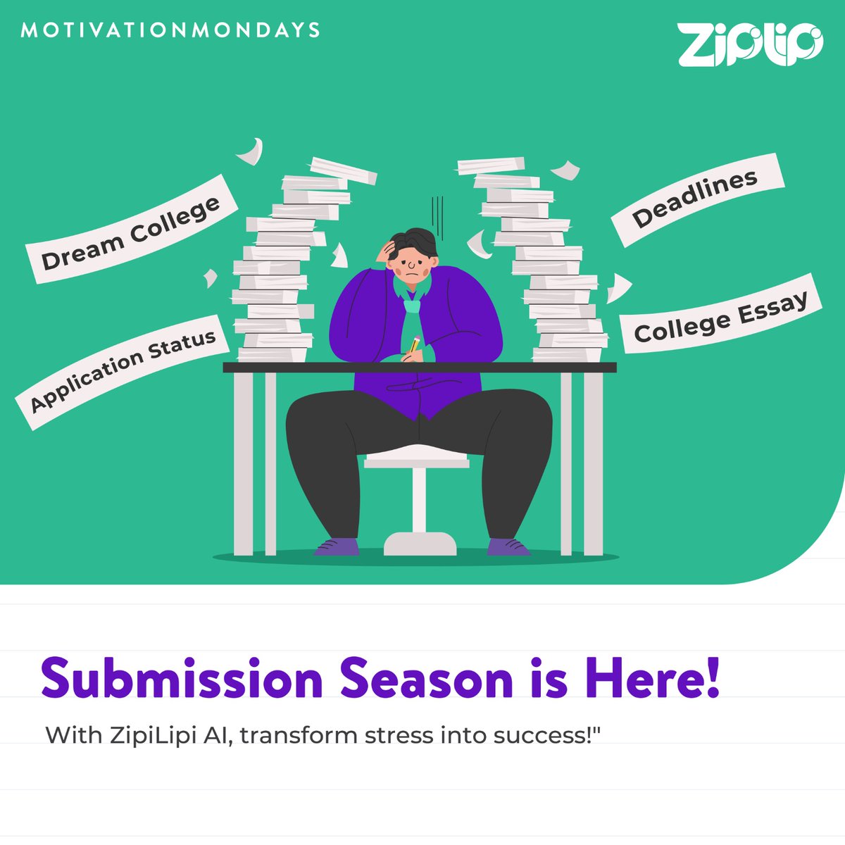 ZipiLipiAI's tweet photo. October is all about college application submissions! Navigate the process smoothly with ZipiLipi, ensuring your essays are polished and powerful. Don't just submit, shine! 🌟📝 #MotivationMondays #ZipiLipiSupport https://t.co/LlKg0WocZp