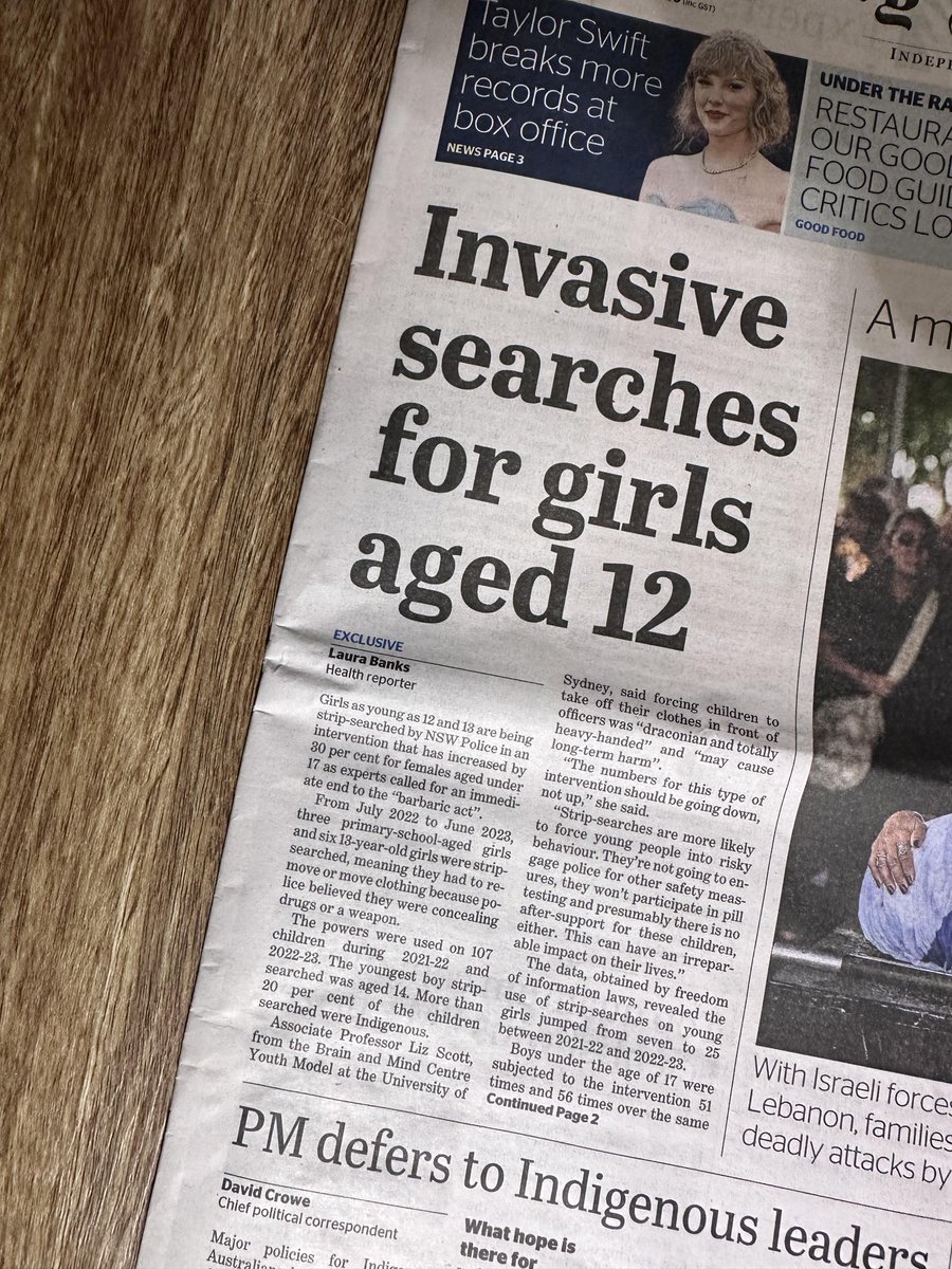 Data RLC obtained from the NSW police is on the front page of the @smh today. No child should have to strip down naked in front of an adult; in most strip searches, they find nothing.