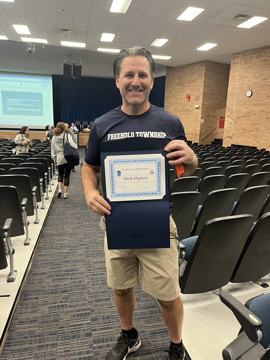 FTHSPhysEd's tweet photo. Is he kidding!? What a legend! Mr. Miggs earning staff member of the month! Congrats! We'll deserved. @FTHSPatriots #representpe https://t.co/3NRryUh9ln