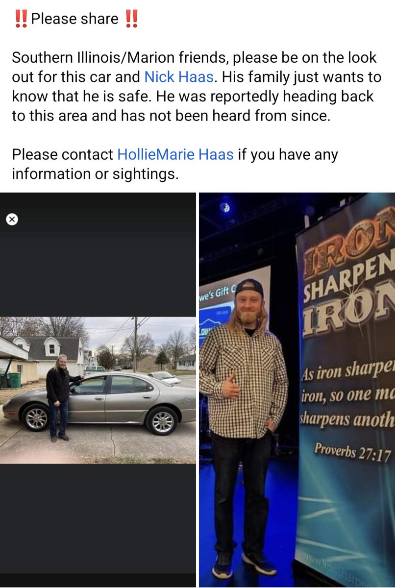 🚨🚨 If you live in Marion, IL or anywhere in #southernillinois PLEASE be on the lookout for Nick. Family hasn't heard from him in a week when he texted his father from a weird phone number. 🚨🚨