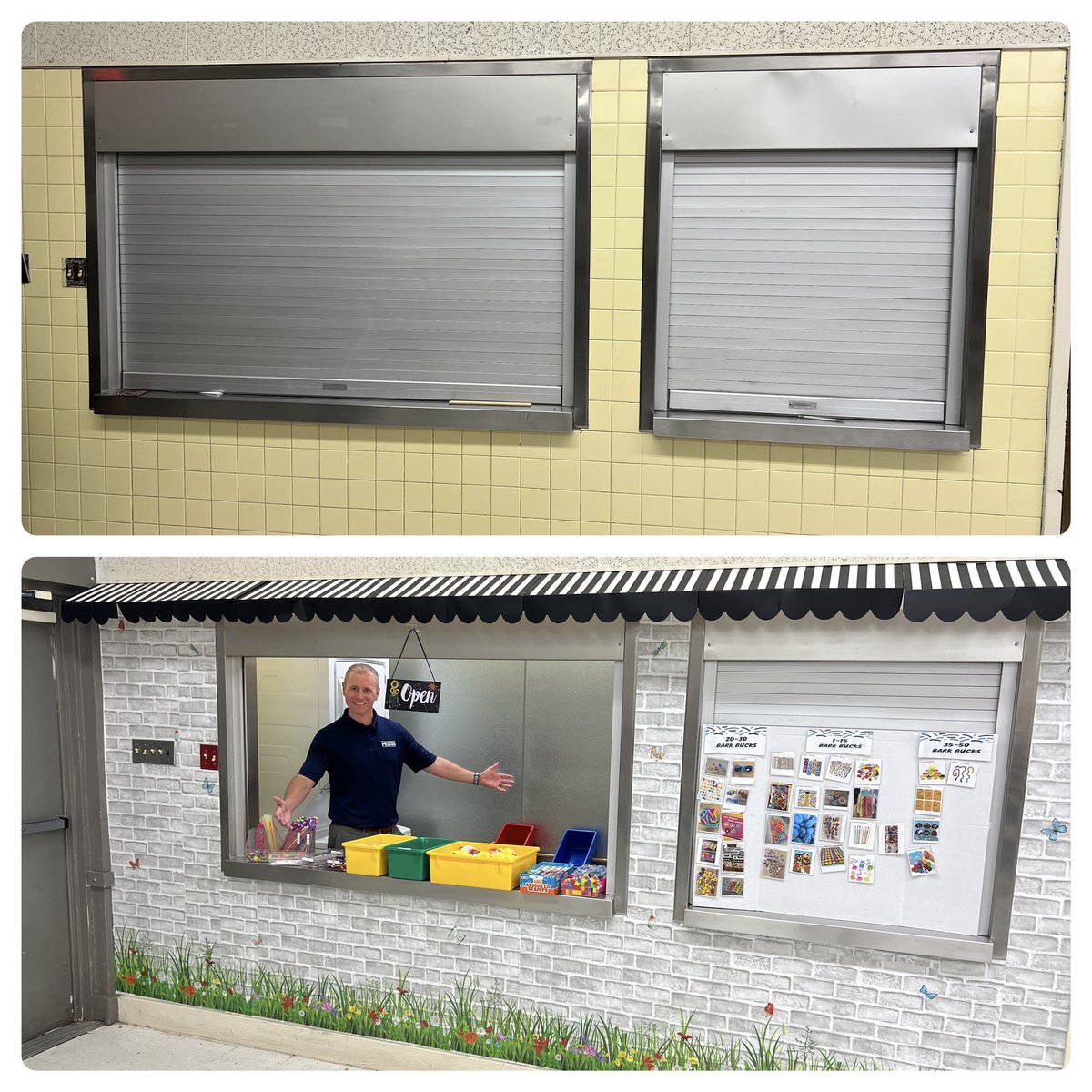 HeatherbraeCSD's tweet photo. Our new and improved Husky Store is open for business! Check out that before and after picture!!! 😍

At Heatherbrae, we use positive motivation to help our students learn how to be mindful, accountable, respectful, and safe. 

#HuskyPride #PBIS #BARK https://t.co/6ynxN0QvSE